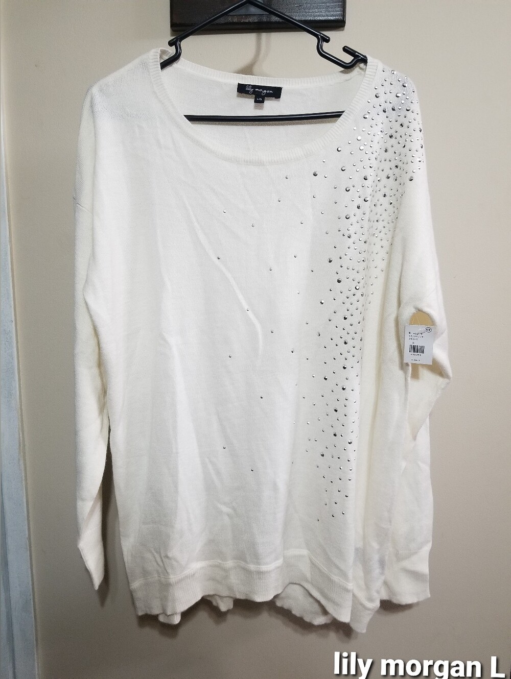 Lily Morgan White Embellished Scoop Neck Top Large Nwotags
